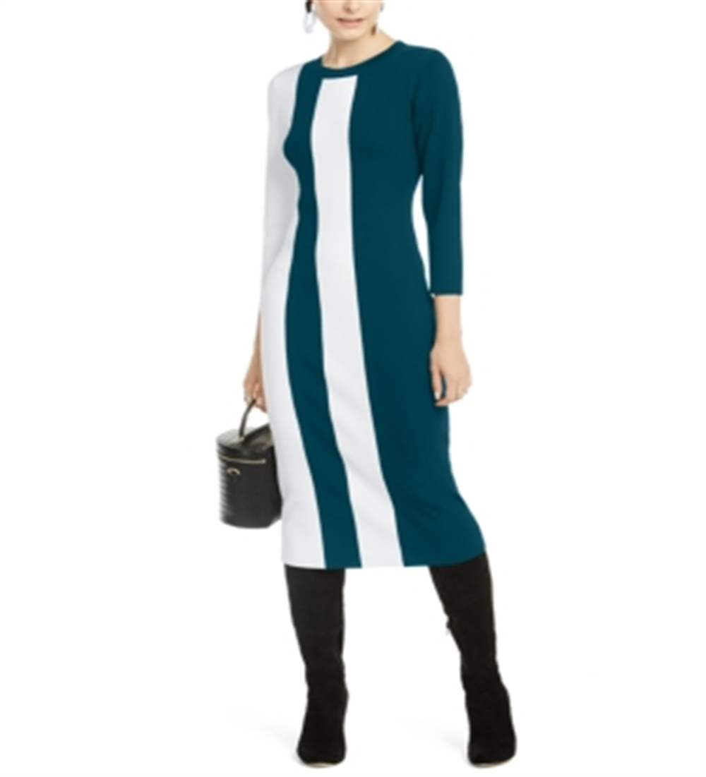 INC International Concepts Women's Colorblocked Sweater Dress Green Size Petite XL