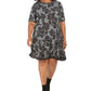Robbie Bee Women's Plus Floral Crochet Trim with Short Sleeve a Line Dress Gray Size 2X