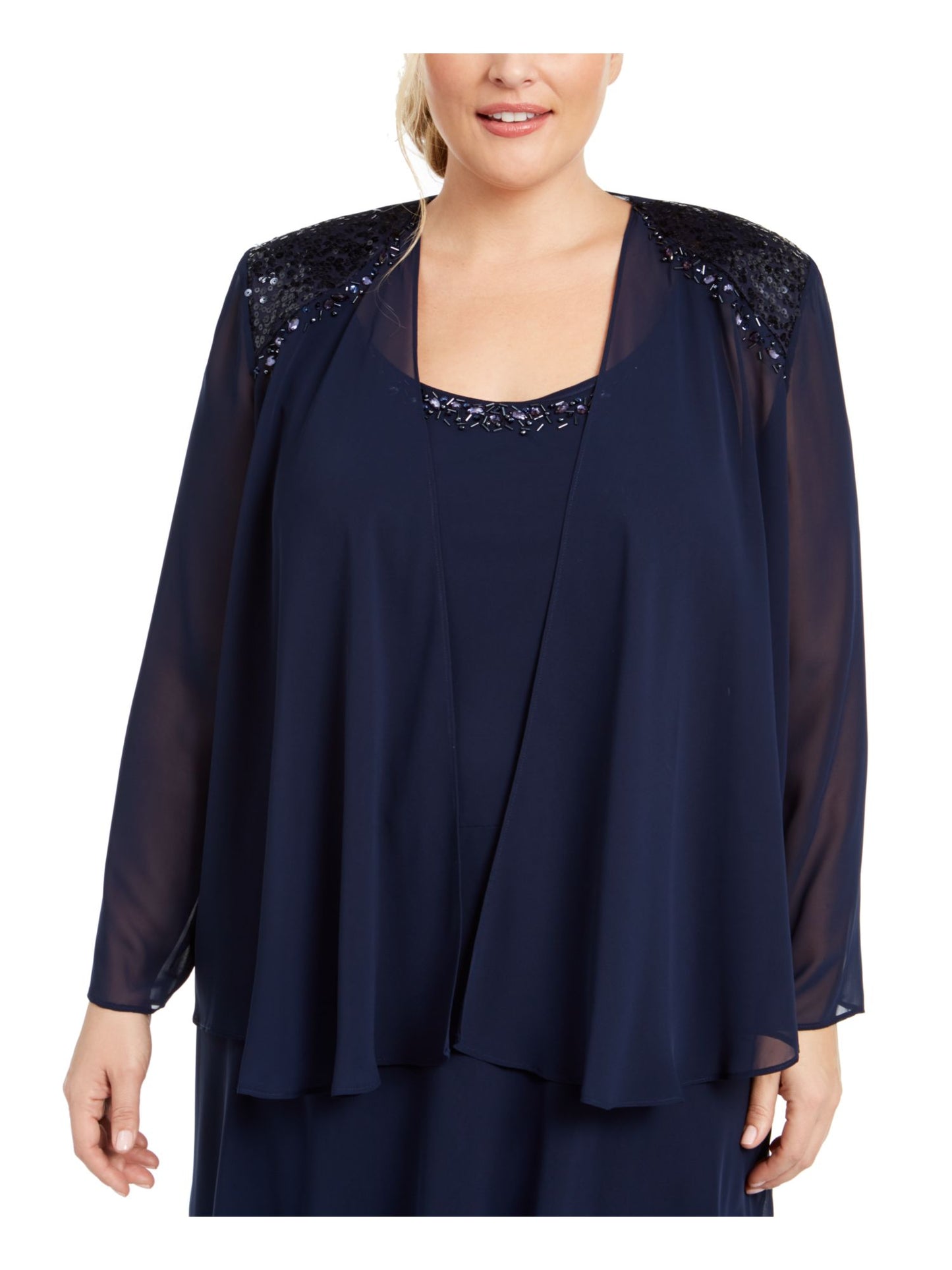 SL Fashions Women's Plus 2PC Embellished Shift Dress Blue Size 14W