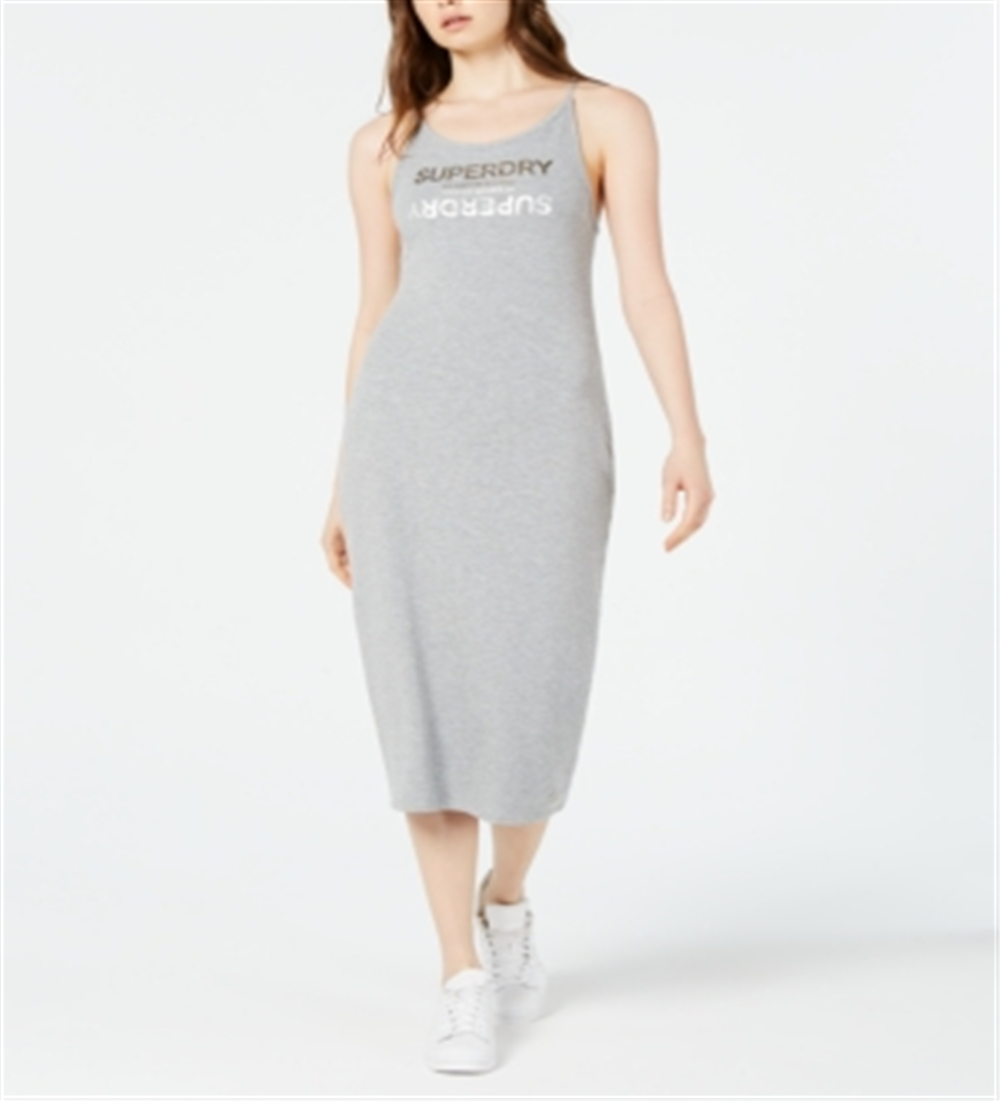 Superdry Women's Alex Logo Print MIDI Dress Gray Size 12