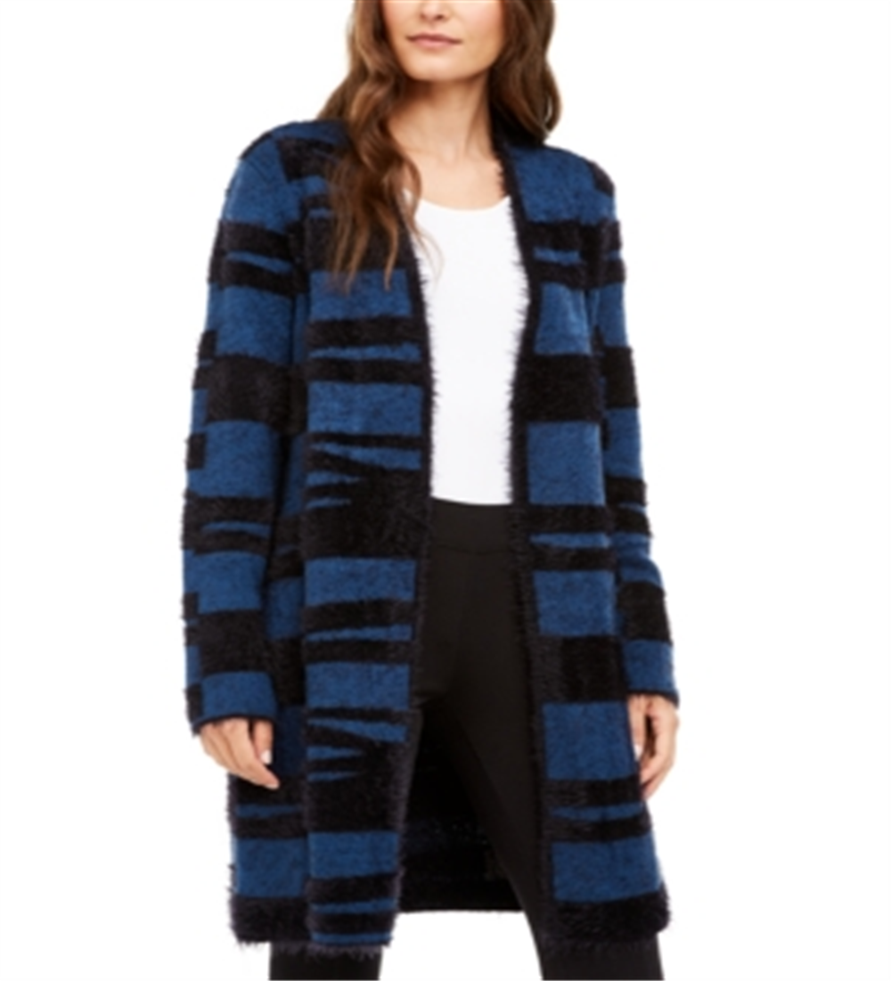 Alfani Women's Eyelash Knit Long CardiganT eal/Black Size Petite L