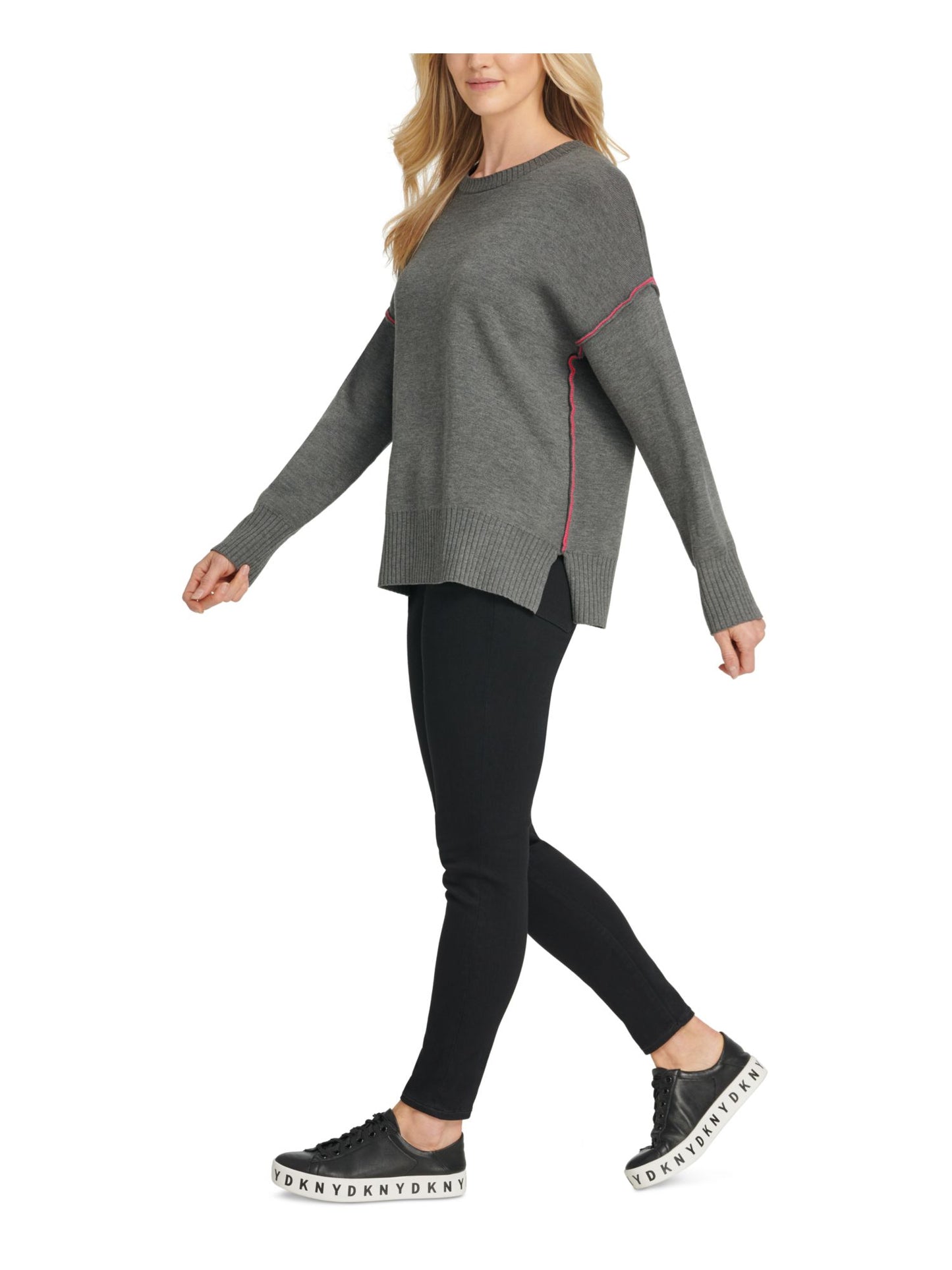 DKNY Women's Long Sleeve Crew Neck Sweater Gray Size X-Large