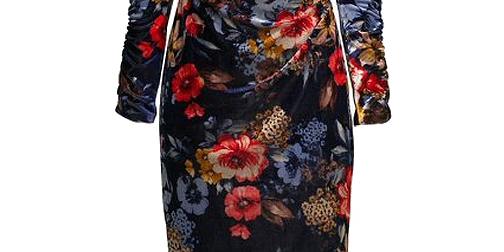 Vince Camuto Women's Sheath Multi Floral Velvet Dress Navy Size 12