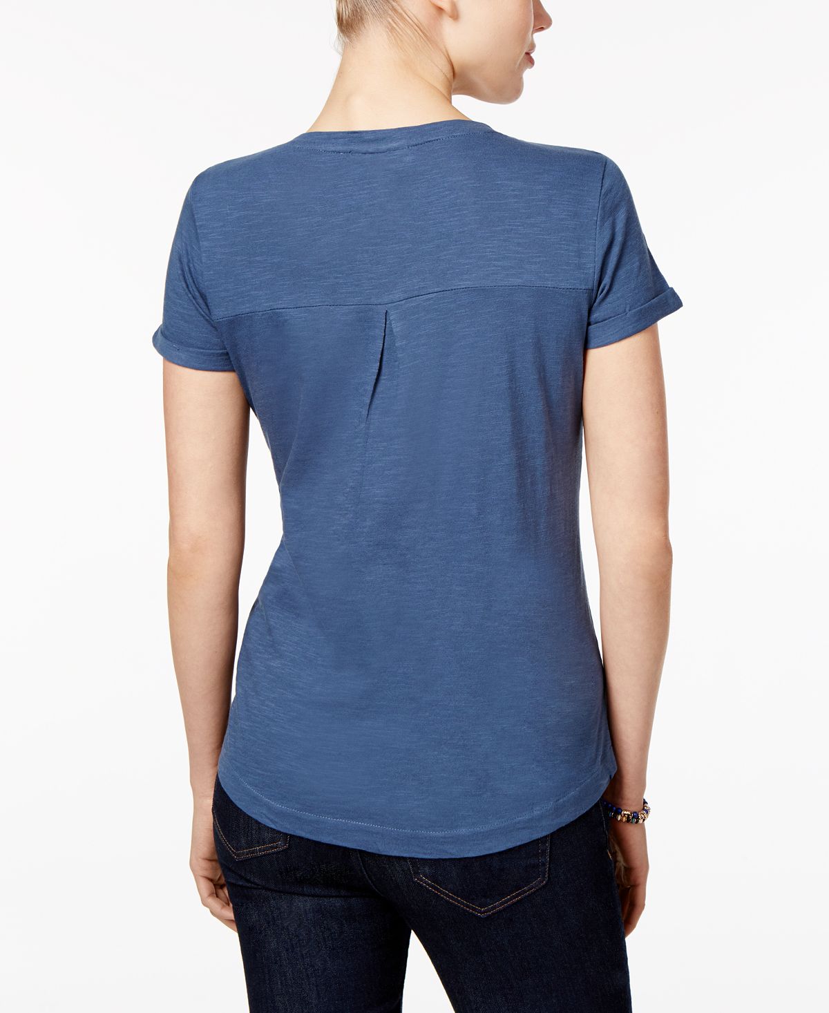 Style & Co Women's V Neck Pocket T-Shirt Blue Size M