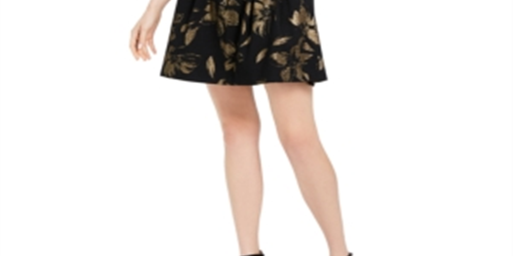 Vince Camuto Women's Metallic Print Fit & Flare Dress Black/Gold Size 0