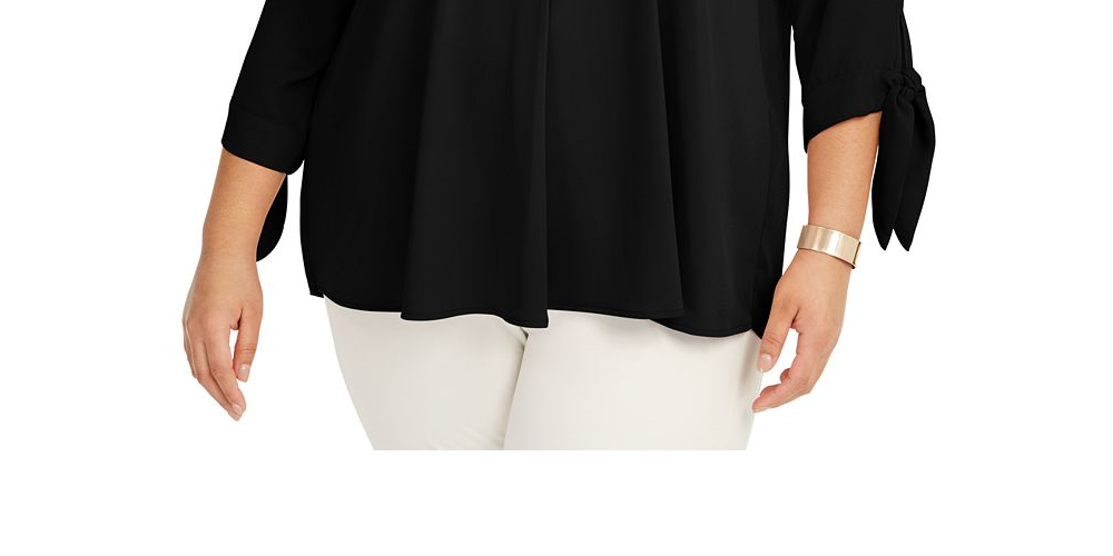 Alfani Women's Pleated Back Tie Sleeve Top -Black Size 1X