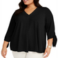 Alfani Women's Pleated Back Tie Sleeve Top -Black Size 1X