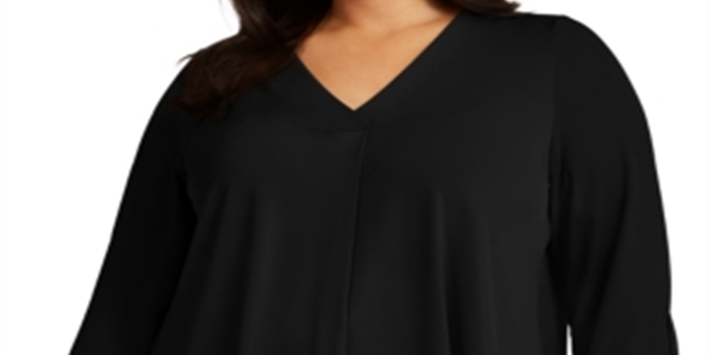 Alfani Women's Pleated Back Tie Sleeve Top -Black Size 1X