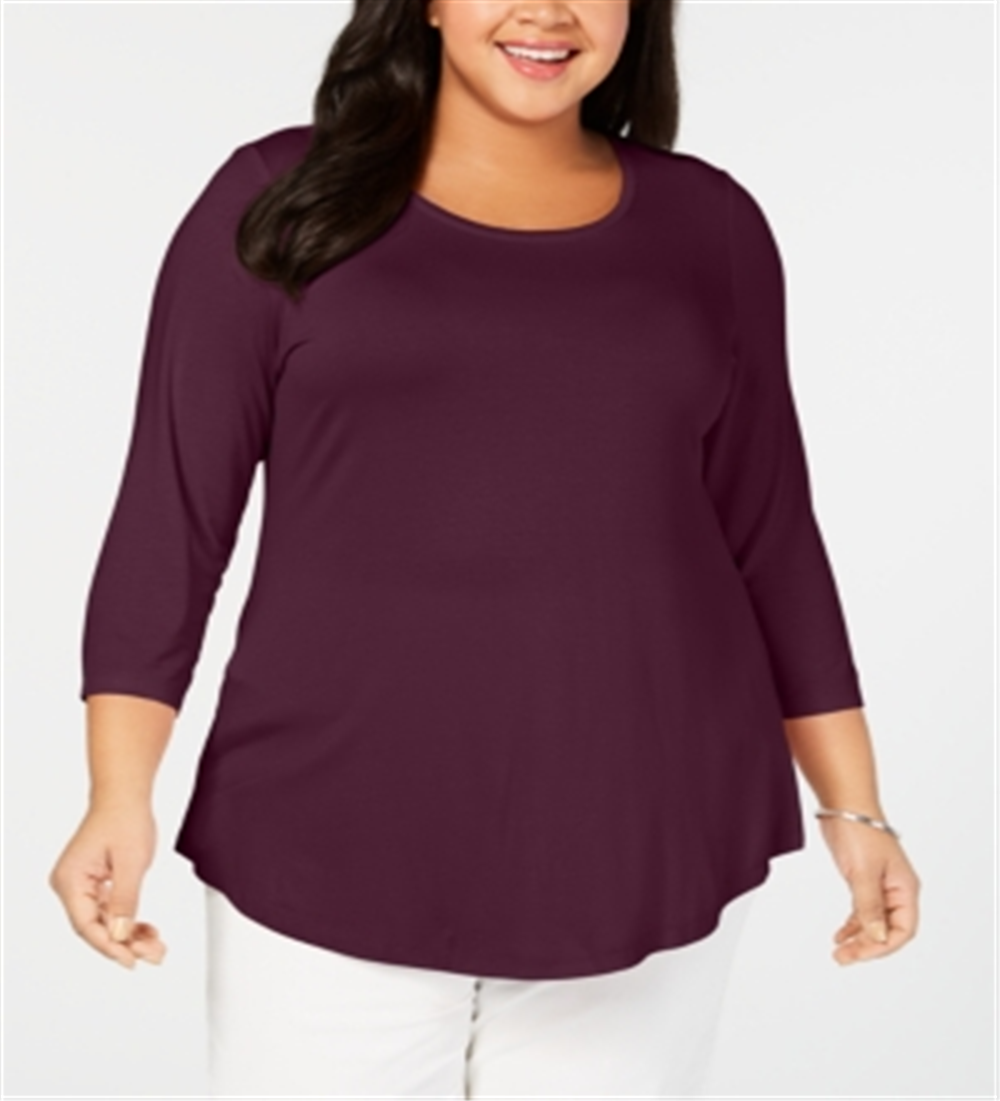 JM Collection Women's Plus Scoopneck Top Berry Size 0X