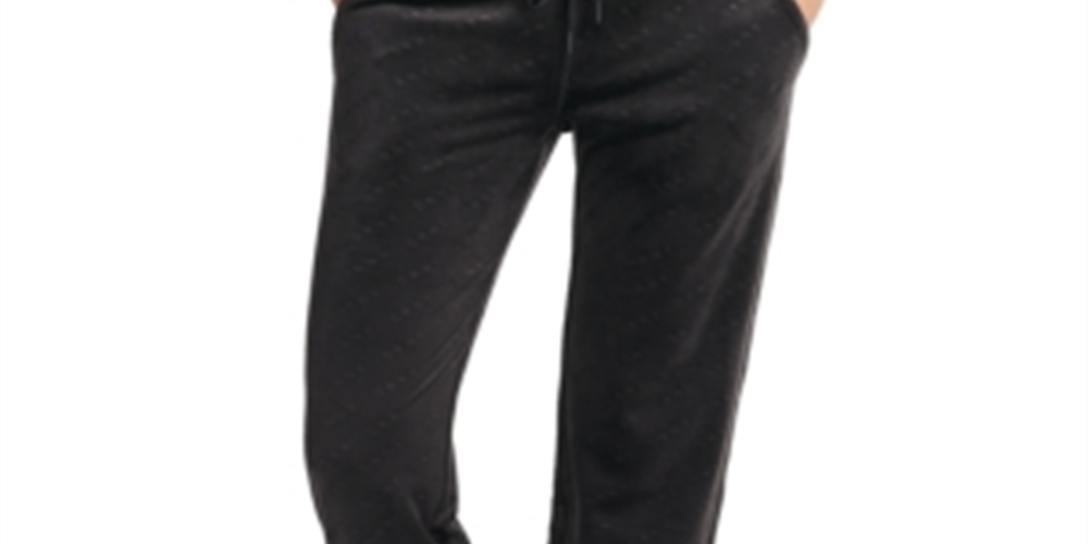 DKNY Women's Sport Velour Logo Print Joggers Black Size XS