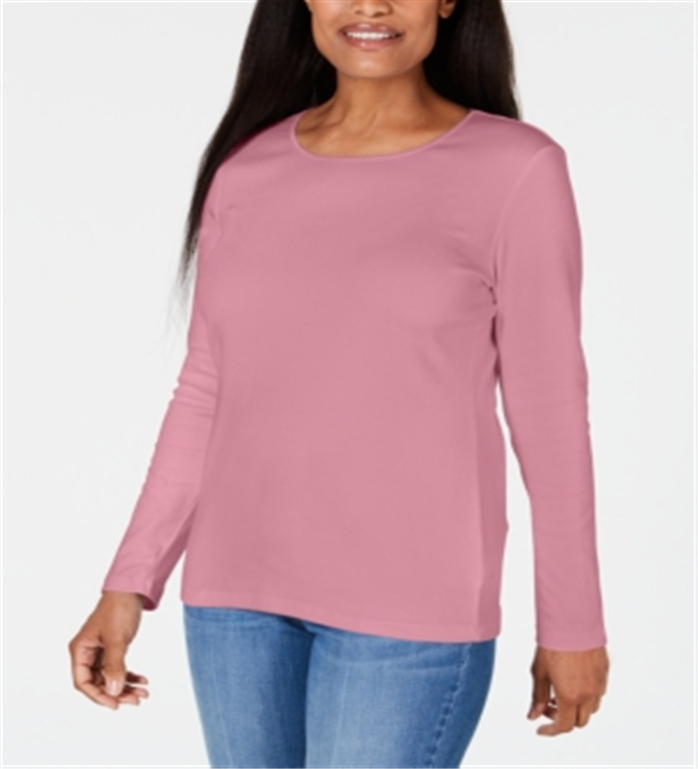 Karen Scott Women's Satin Trim Scoop Neck Top Pink Size XX-Large