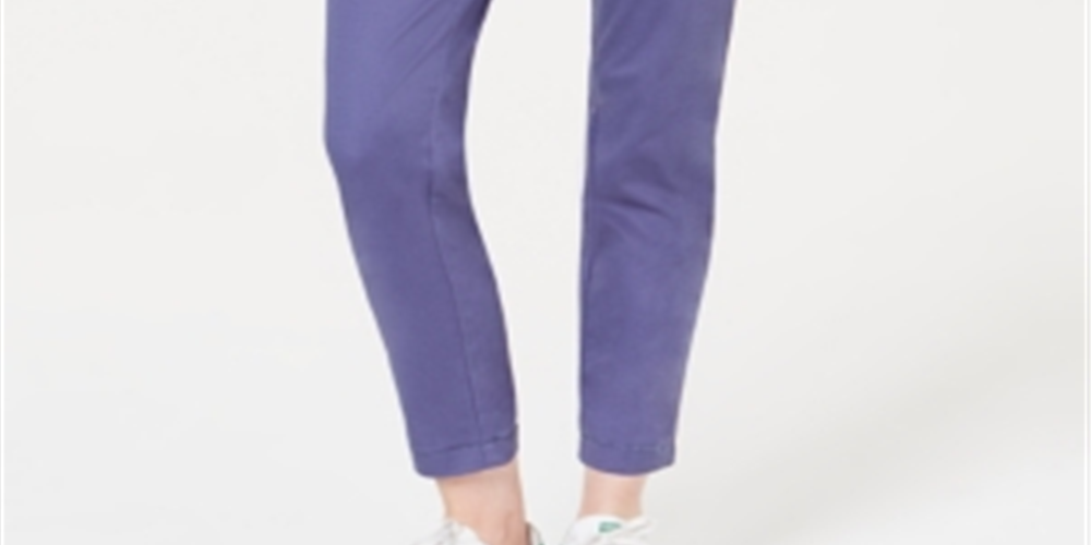 Maison Jules Women's Flat Front Ankle Chino Stretch Pants Blue Size 12