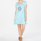 Style & Co Women's Graphic Scoop Neck T-Shirt Dress Blue Size Large