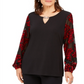 JM Collection Women's Embellished Velvet Sleeve Top Black Size 2XL