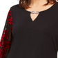 JM Collection Women's Embellished Velvet Sleeve Top Black Size 2XL