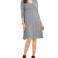 Style & Co Women's 3/4 Sleeve V Neck Above the Knee Fit Flare Dress Gray Size Petite Small