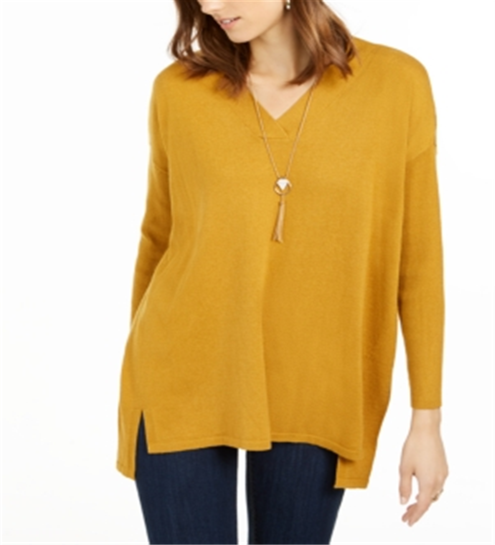 Style & Co Women's V Neck Tunic Sweater Yellow Size XS