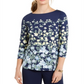 Charter Club Women's Floral Print Boat Neck Top Blue Size Medium