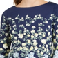 Charter Club Women's Floral Print Boat Neck Top Blue Size Medium