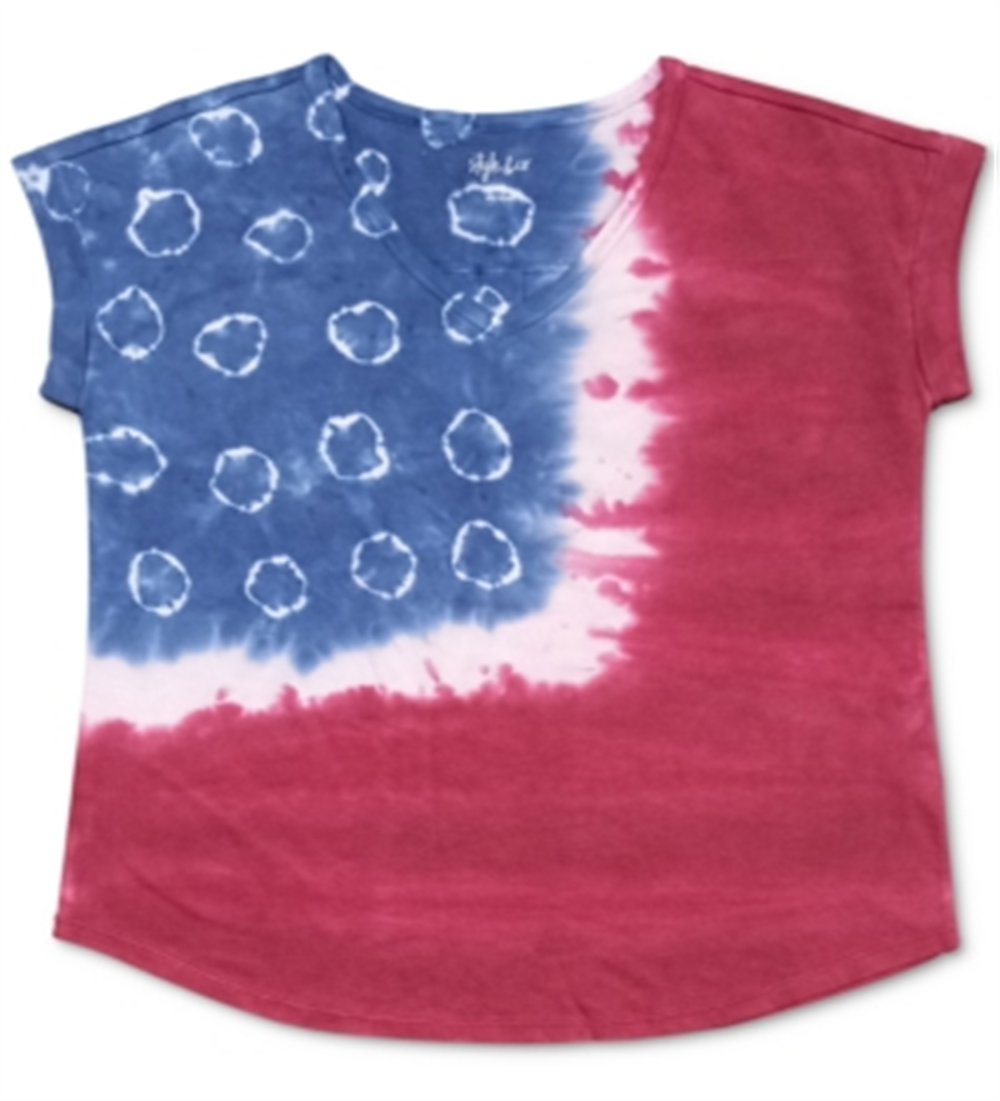 Style & Co Women's Tye Dyed American Flag T-Shirt Purple Size Small