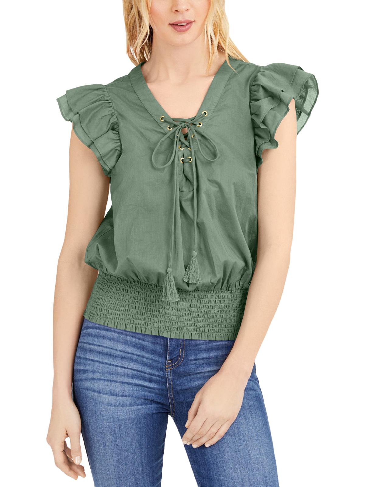 INC International Concepts Women's Boho Cotton Top Green Size Medium