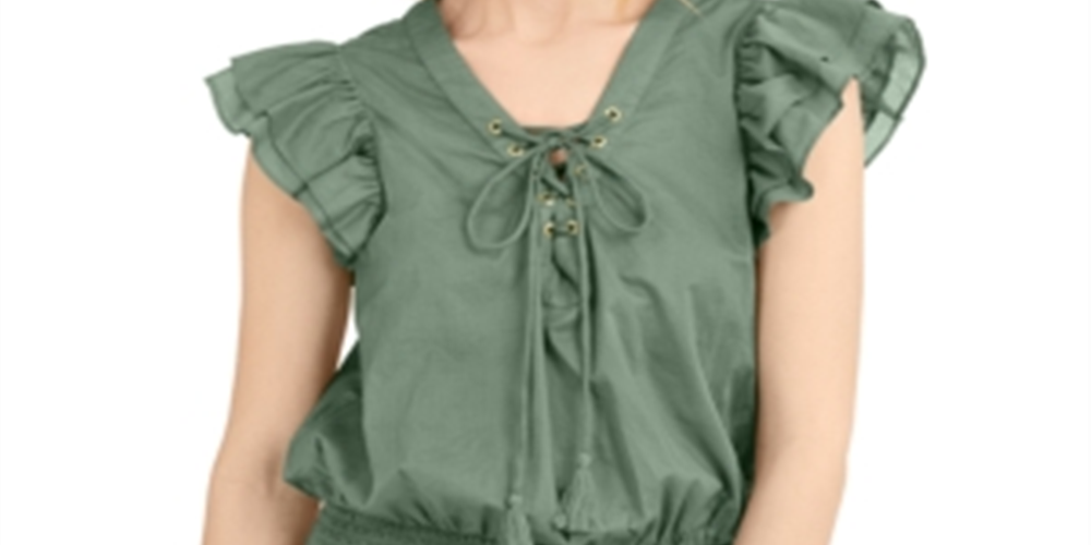 INC International Concepts Women's Boho Cotton Top Green Size Medium