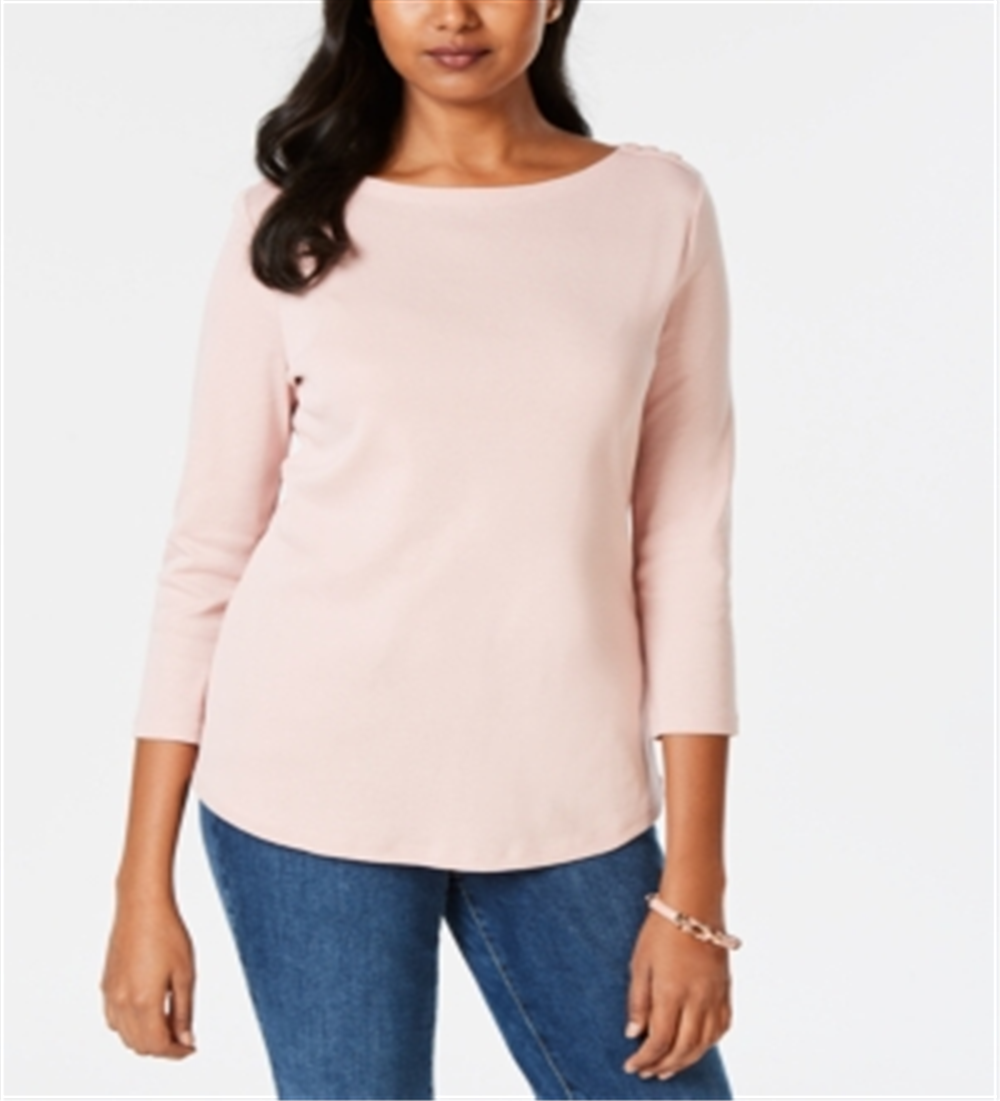 Charter Club Women's Pima Cotton Boat Neck Button Shoulder Top Pink Size XX-Large