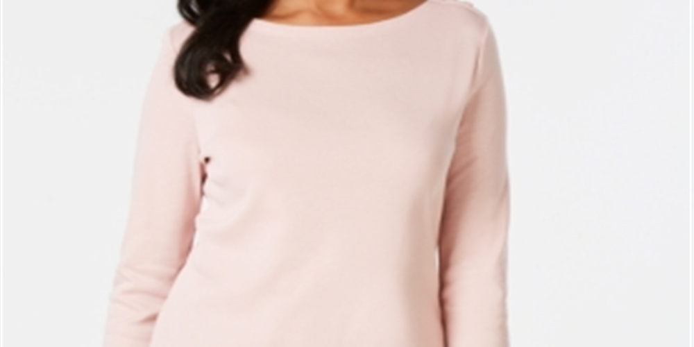 Charter Club Women's Pima Cotton Boat Neck Button Shoulder Top Pink Size XX-Large