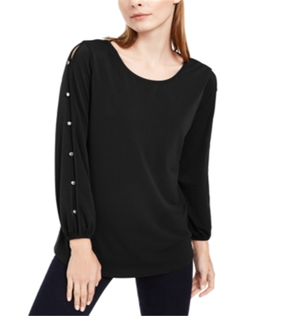 NY Collection Women's Split Sleeve Top Black Size Petite XL