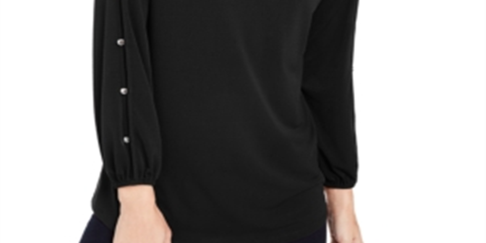 NY Collection Women's Split Sleeve Top Black Size Petite XL