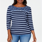 Karen Scott Women's Sport Floral Yoke Striped Top Blue Size XX-Large