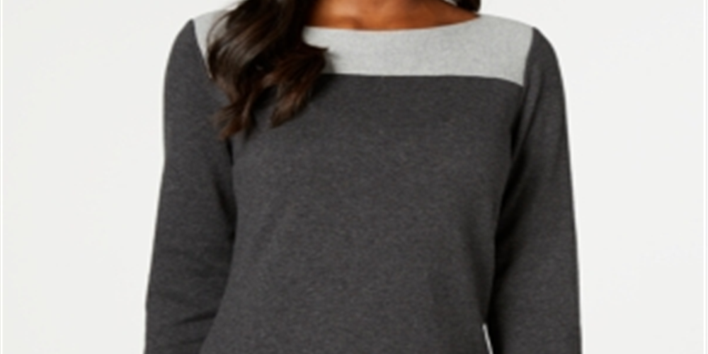 Karen Scott Women's Cotton Button Trim Sweater Gray Size Petite S