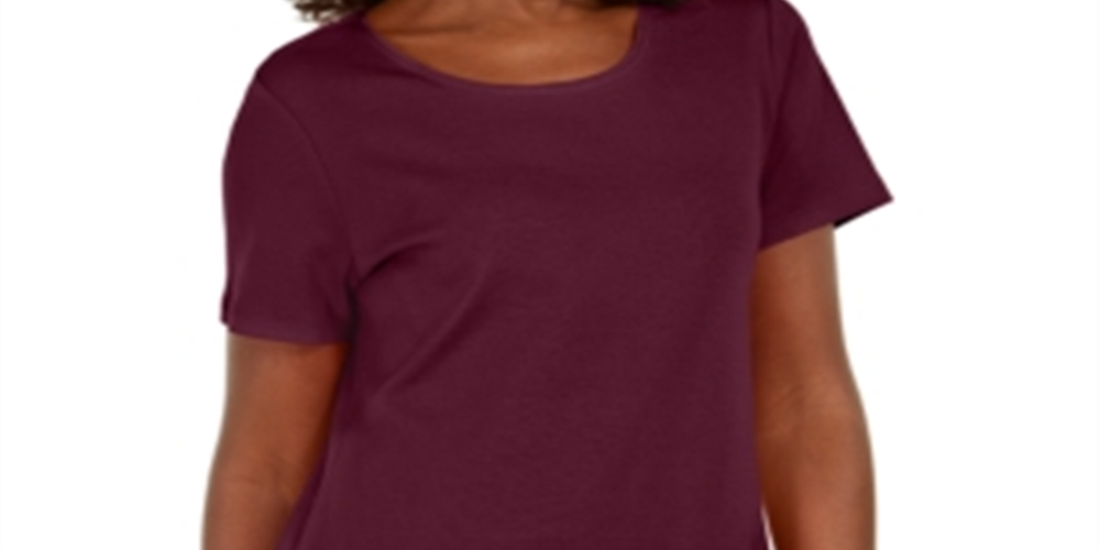 Karen Scott Women's Button Hem Scoop Neck Cotton Top Red Size L