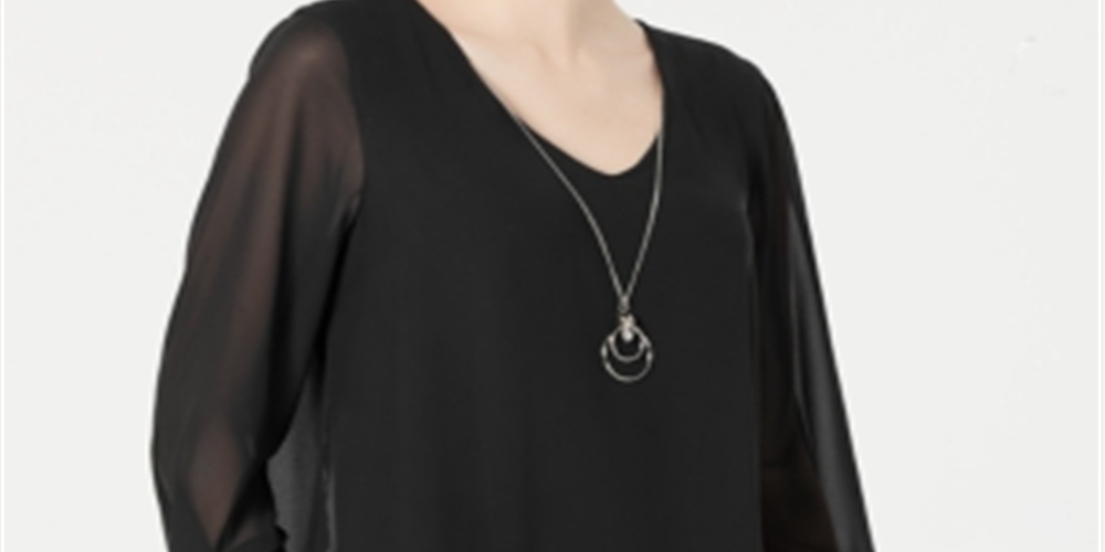 JM Collection Women's Chiffon Tie Cuff Top Black Size Petite S