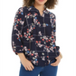 Charter Club Women's Sophia Printed Pintuck Blouse Blue Size Large