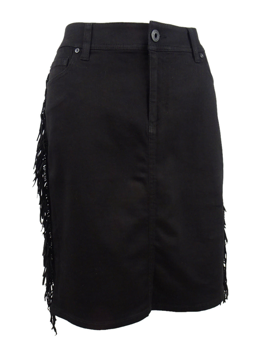 INC International Concepts Women's Fringe Trim Denim Skirt Black Size 4