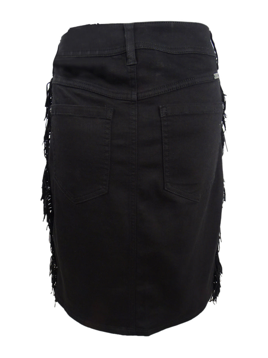 INC International Concepts Women's Fringe Trim Denim Skirt Black Size 4