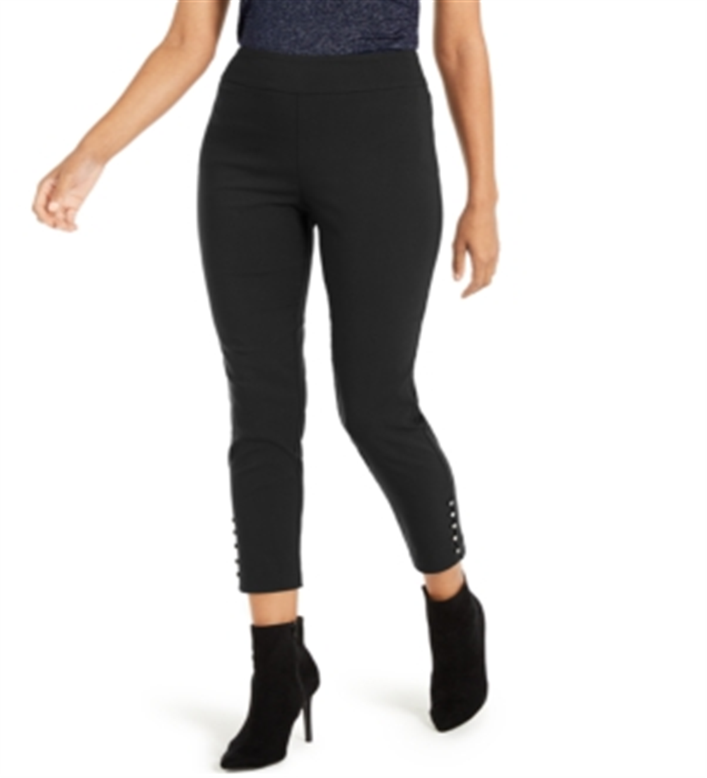 Thalia Sodi Women's Cropped Button Hem Pants Black Size Small