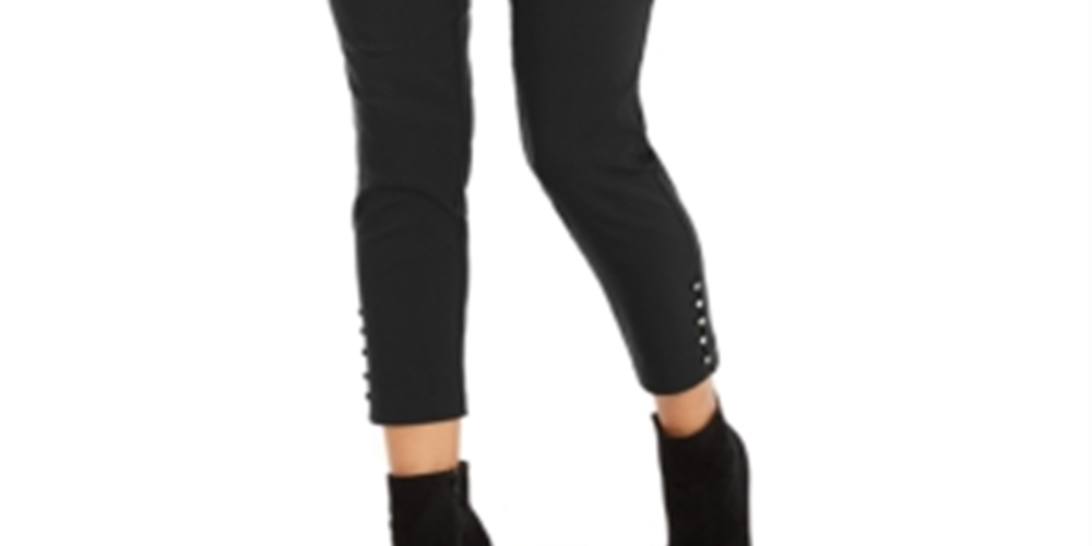Thalia Sodi Women's Cropped Button Hem Pants Black Size Small