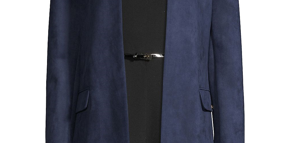 Calvin Klein Women's Faux Suede Open Front Topper Jacket Blue Size 10