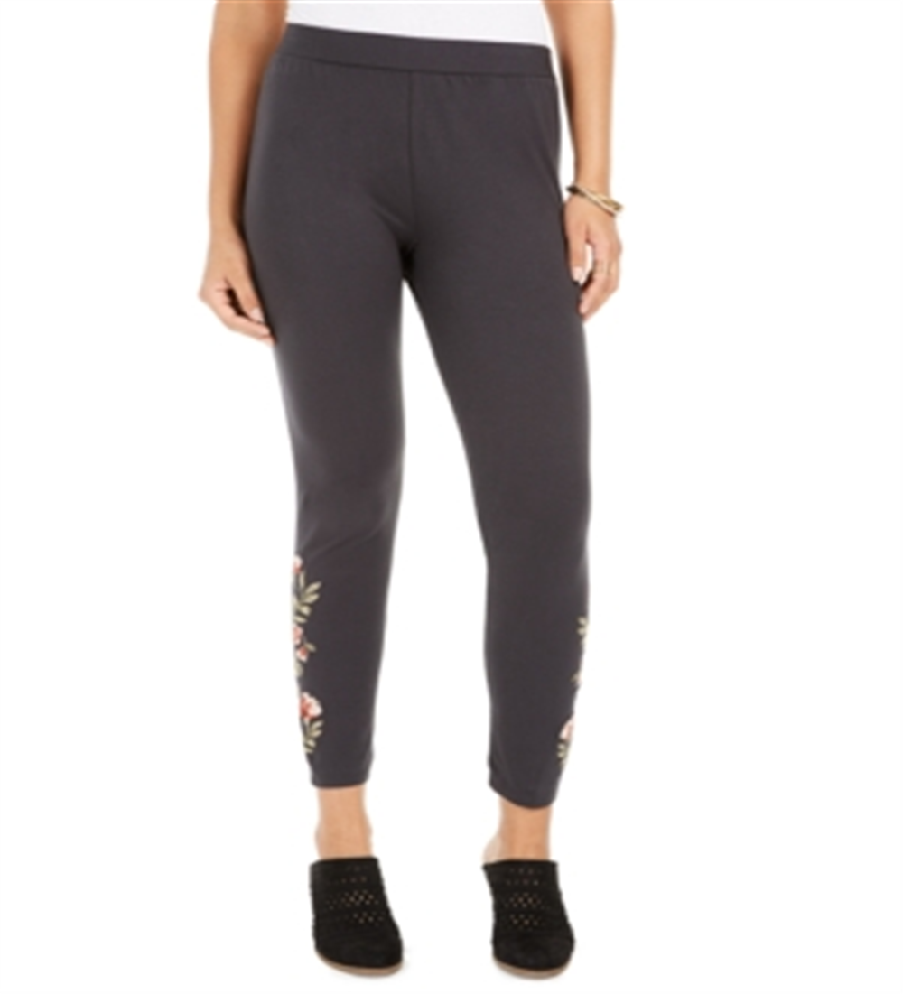 Style & Co Women's Floral Embroide Leggings Gray Size Petite P