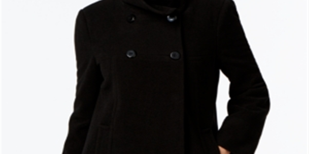 Larry Levine Women's Double Breasted Mid Length Wool Coat Black Size XL