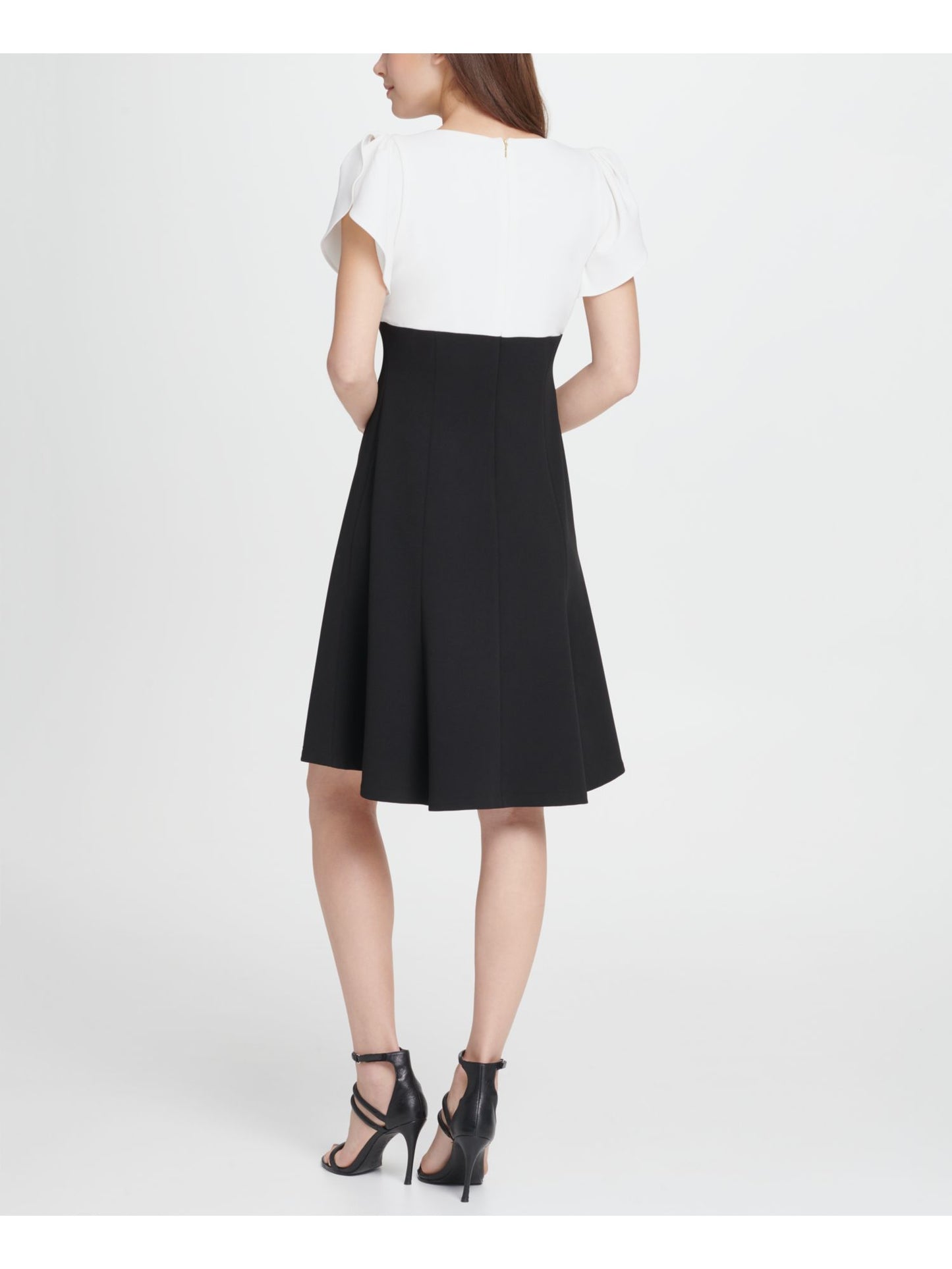 DKNY Women's Petal Sleeve Above the Knee Dress Black Size 14