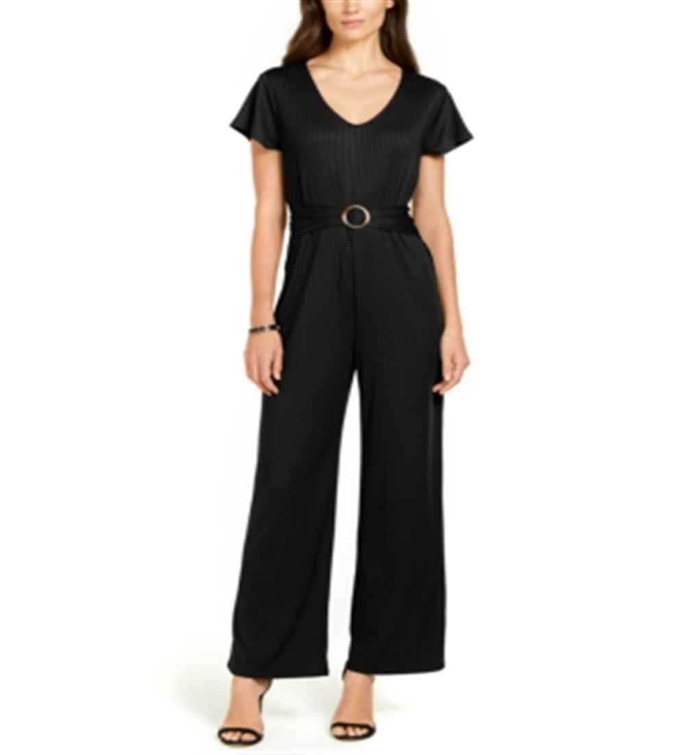 NY Collection Women's Belted Jumpsuit Dresses Black Size X-Large