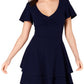 B Darlin Women's Ruched V Neck Party Back Zip Dress Navy Size 15/16