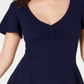 B Darlin Women's Ruched V Neck Party Back Zip Dress Navy Size 15/16