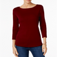 Charter Club Women's Boat Neck Button Shoulder Top Red Size X-Small