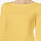 Charter Club Women's Pima Cotton Boat Neck Button Shoulder Top Yellow Size Small