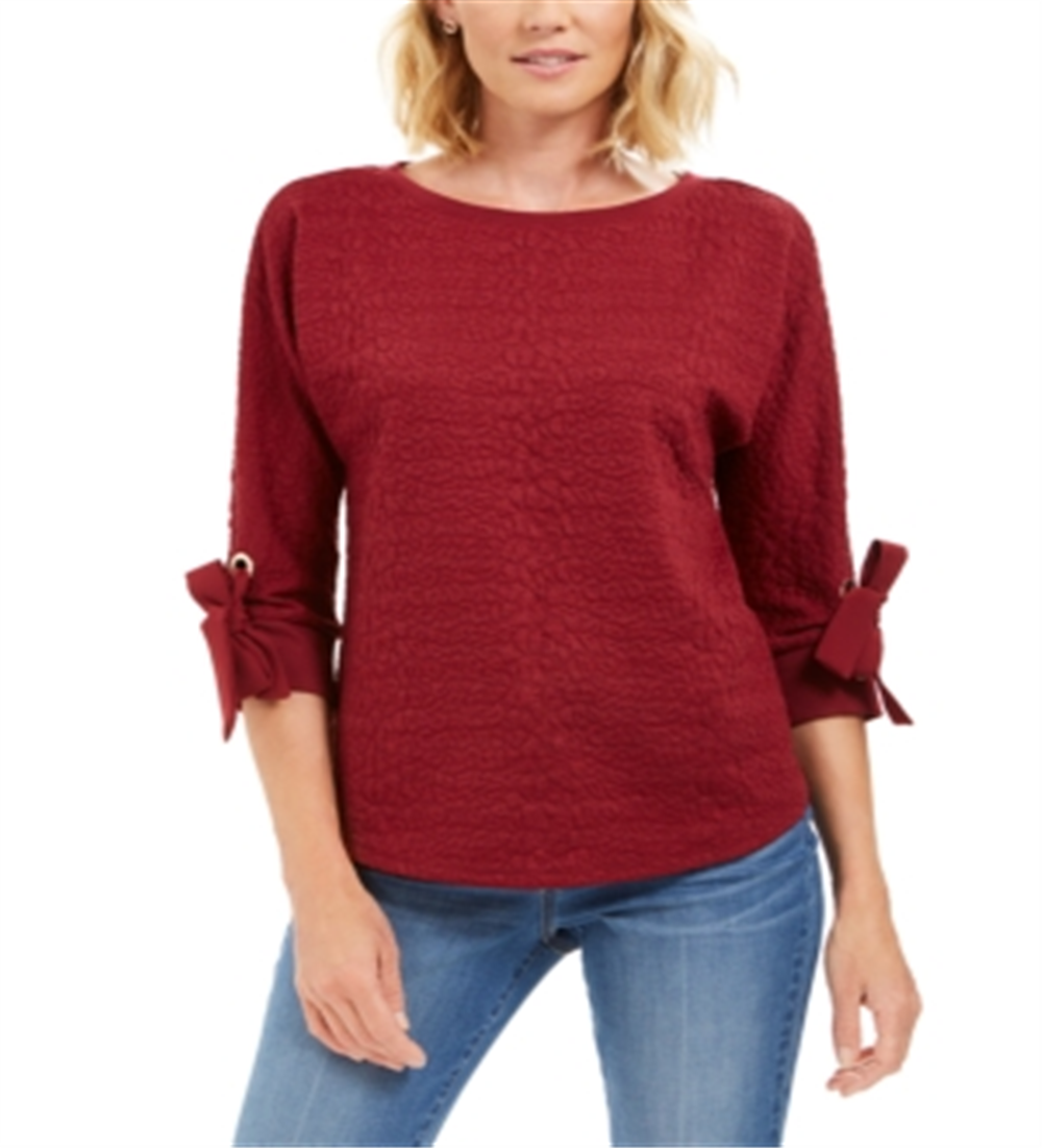 Charter Club Women's Textured Tie Cuff Top Red Size XX-Large