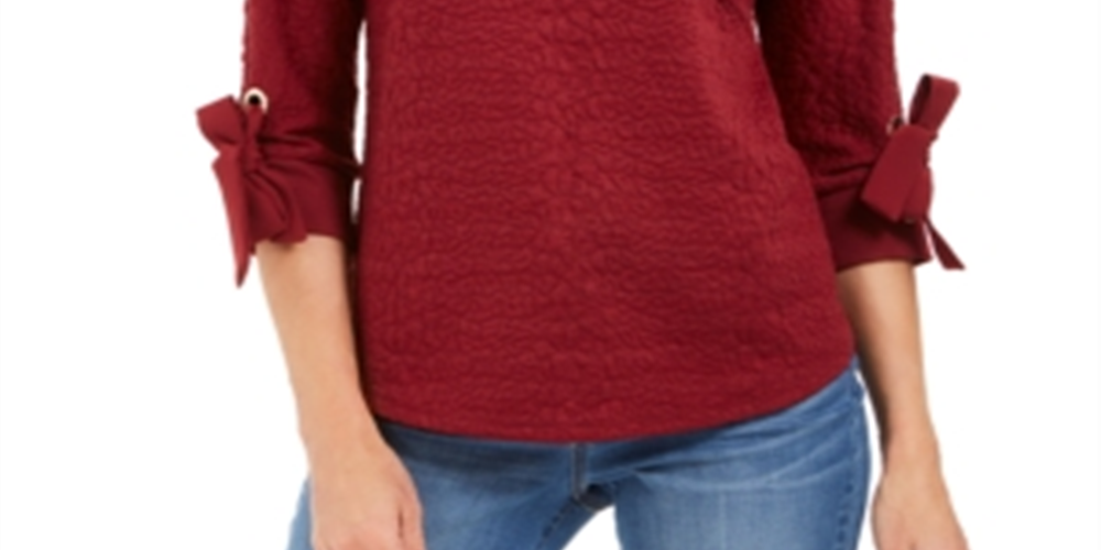 Charter Club Women's Textured Tie Cuff Top Red Size XX-Large